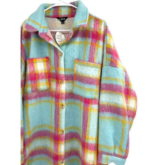 J. NNA Women's Multicolor Plaid Shirt Jacket Long Sleeve Button Up Size L - Picture 7 of 16